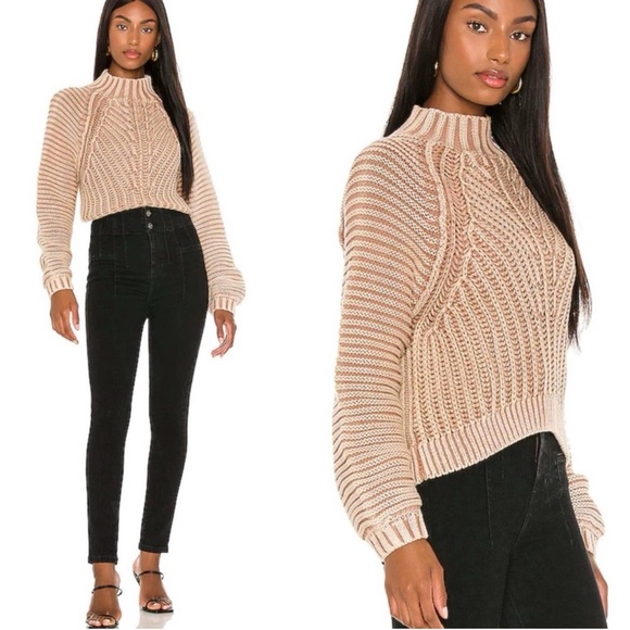 Free People Sweetheart Chunky Knit Mock Neck Oversized Sweater Large Tan Nude - Picture 13 of 16